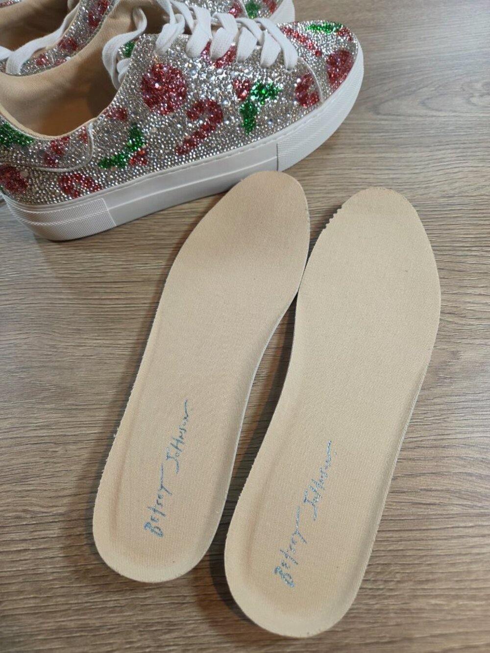 Betsey Johnson Sidny Christmas Sneakers Women Size 9.5 Holly Rhinestone Platform - Picture 9 of 12